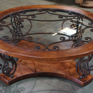 custom mesquite coffee table with unique wrought iron
